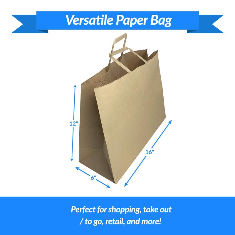 Reli. Paper Shopping Bags | 60 Pcs | Large 16"x6"x12" | Brown Paper Bags with Handles | Heavy Duty, 68 lbs Basis | Kraft With Wide Base | Take Out/To Go, Retail, Shopping, Restaurant - Image 3